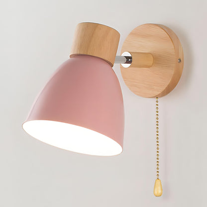 Scandinavian Wooden Wall Light with Switch – Natural Living Room Decor