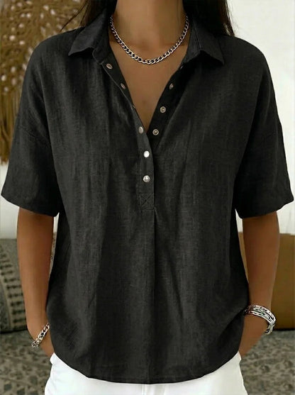 Women's Casual Short Sleeve Collared Blouse | Loose Fit