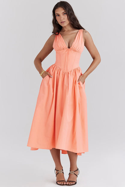 Women's Floral V-Neck Corset Sundress | Midi