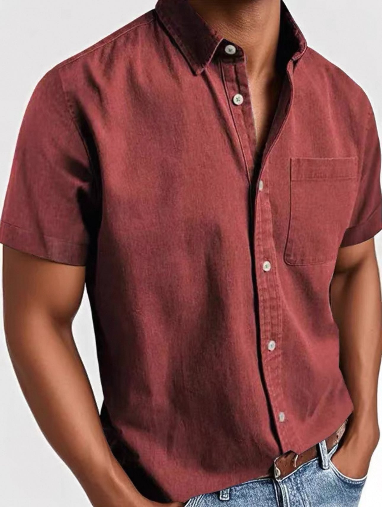 Men's Casual Short Sleeve Button-Up Shirt | with Chest Pocket