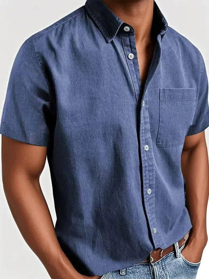 Men's Casual Short Sleeve Button-Up Shirt | with Chest Pocket