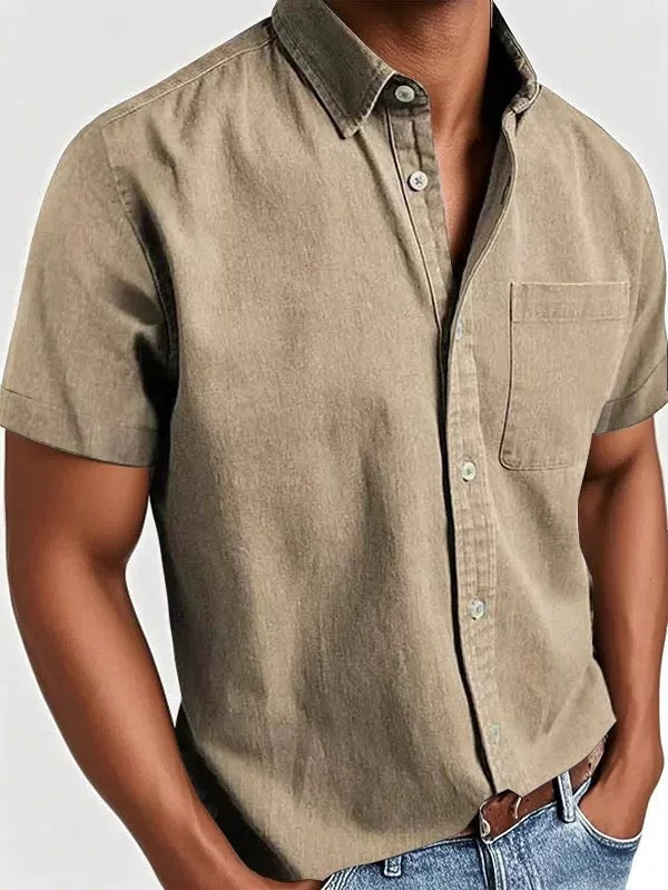 Men's Casual Short Sleeve Button-Up Shirt | with Chest Pocket