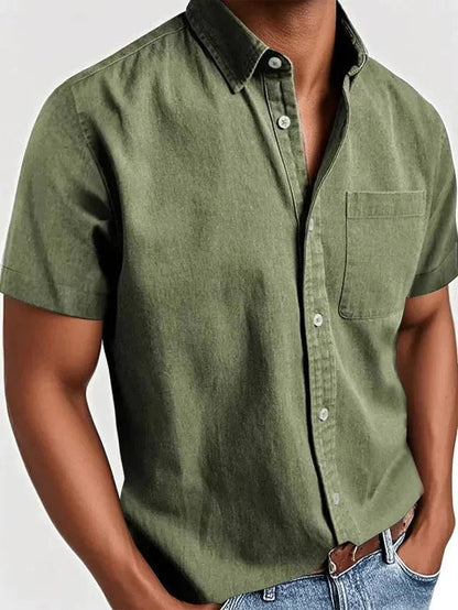 Men's Casual Short Sleeve Button-Up Shirt | with Chest Pocket