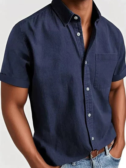 Men's Casual Short Sleeve Button-Up Shirt | with Chest Pocket