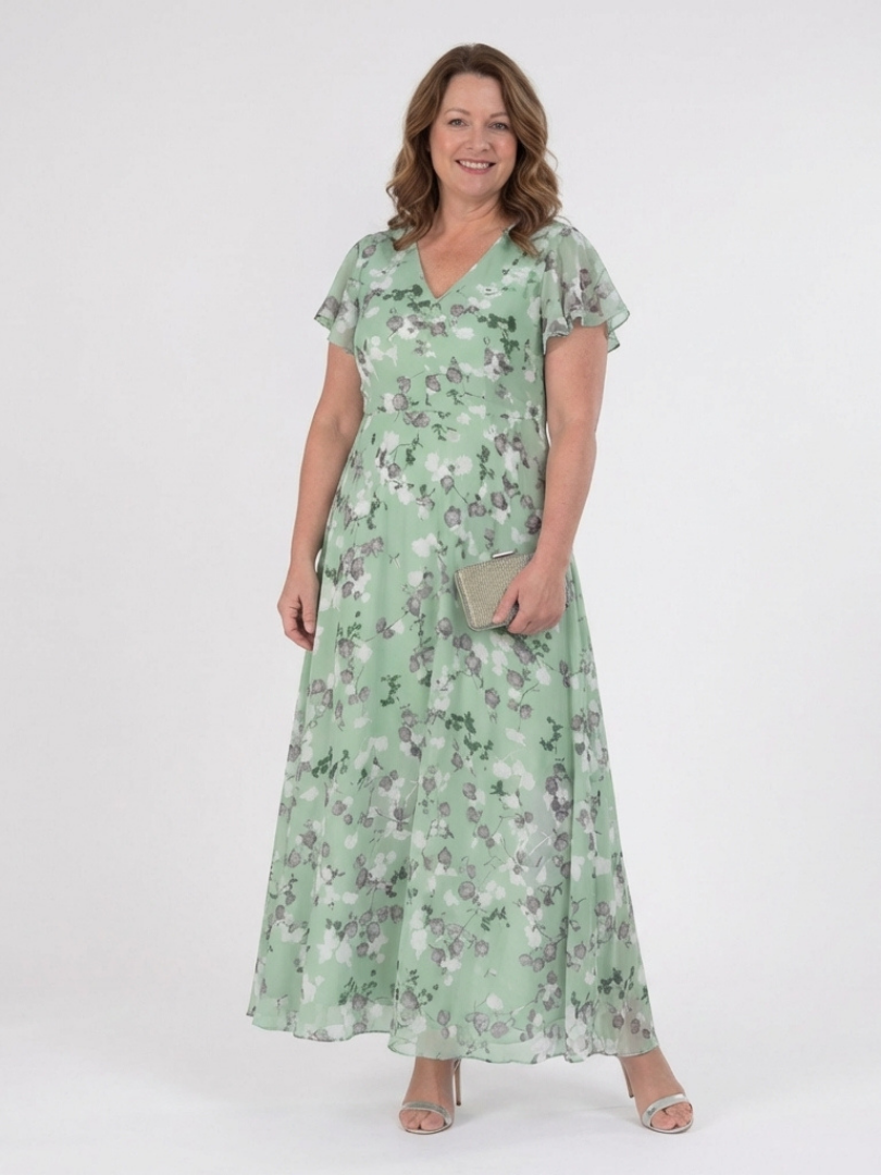 Women's Floral V-Neck Maxi Dress | Short Sleeve