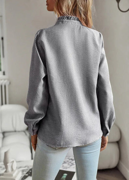 Women's Ruffle Trim Button-Up Blouse | Long Sleeve