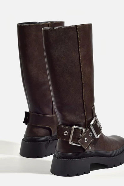 Knee High Chunky Boots | Brown