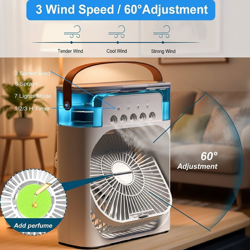 Compact Mini Air Cooler with 3 Speeds and Spray Function