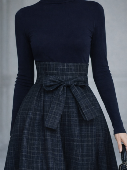Women's Two-Piece Plaid Maxi Skirt and Turtleneck Top Set | Winter Outfit