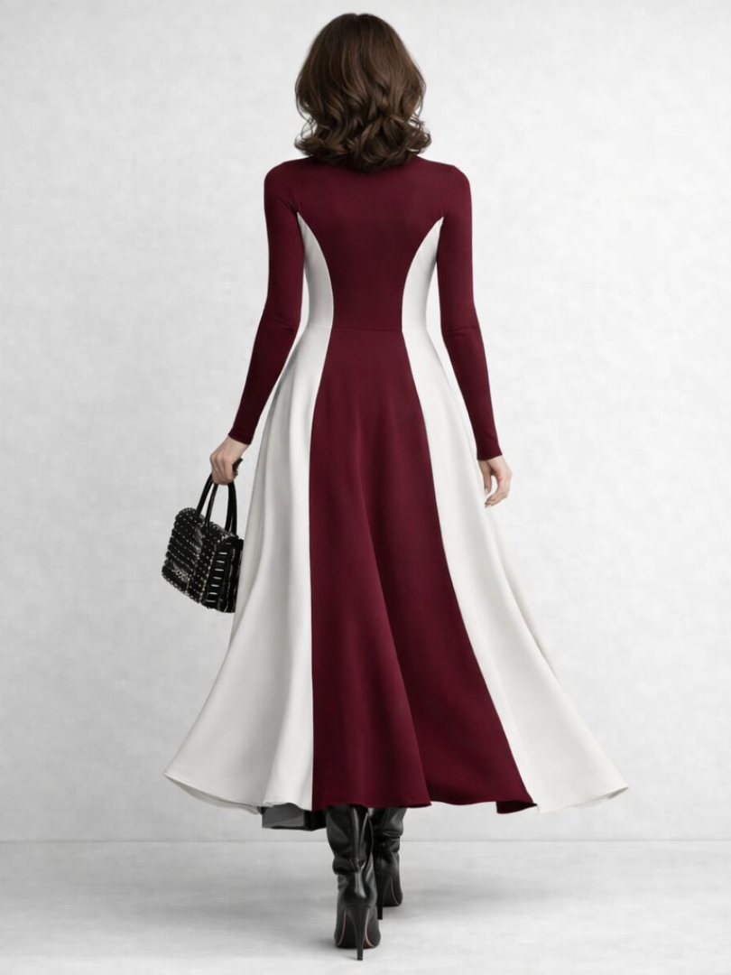 Women's Two-Tone Long Sleeve Turtleneck Dress | Maxi