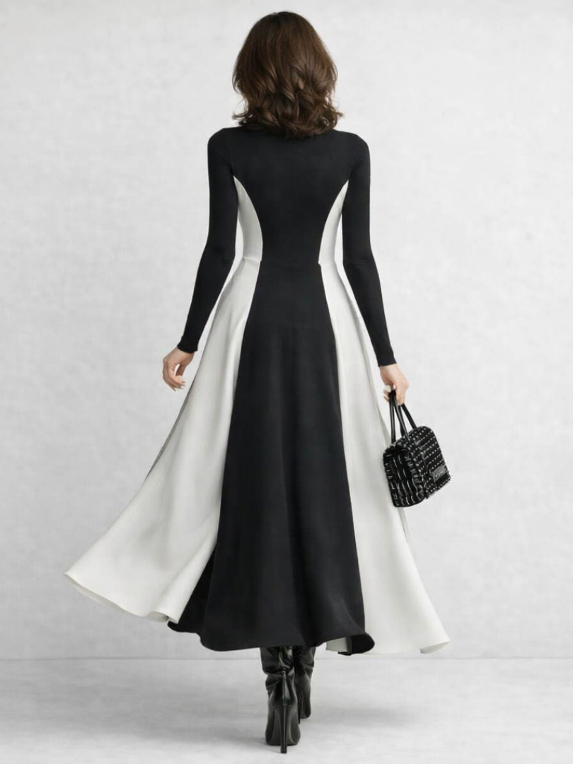 Women's Two-Tone Long Sleeve Turtleneck Dress | Maxi