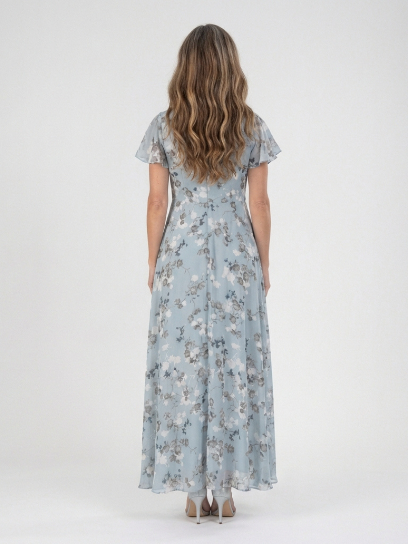 Women's Floral V-Neck Maxi Dress | Short Sleeve
