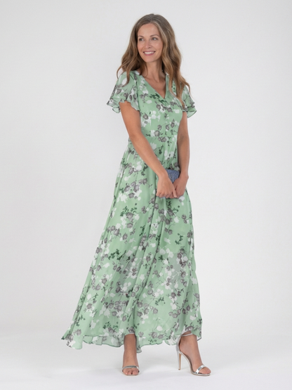 Women's Floral V-Neck Maxi Dress | Short Sleeve