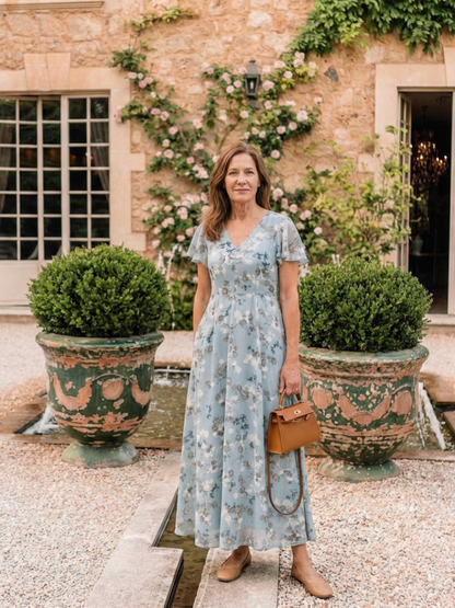 Women's Floral V-Neck Maxi Dress | Short Sleeve