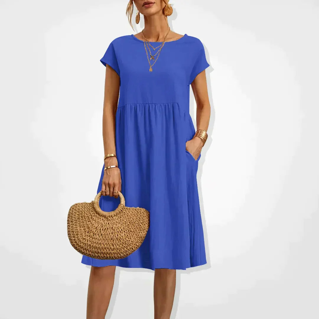 Women's Short Sleeve Midi Summer Dress | with Pockets