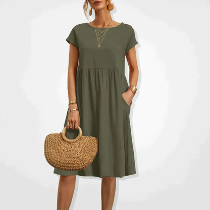 Women's Short Sleeve Midi Summer Dress | with Pockets