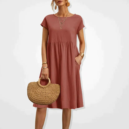 Women's Short Sleeve Midi Summer Dress | with Pockets