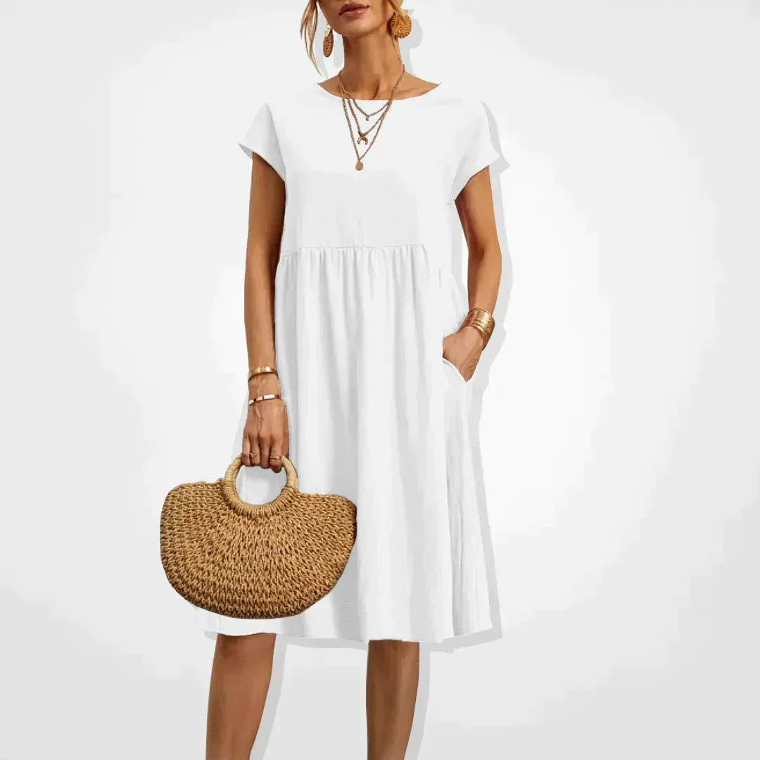 Women's Short Sleeve Midi Summer Dress | with Pockets