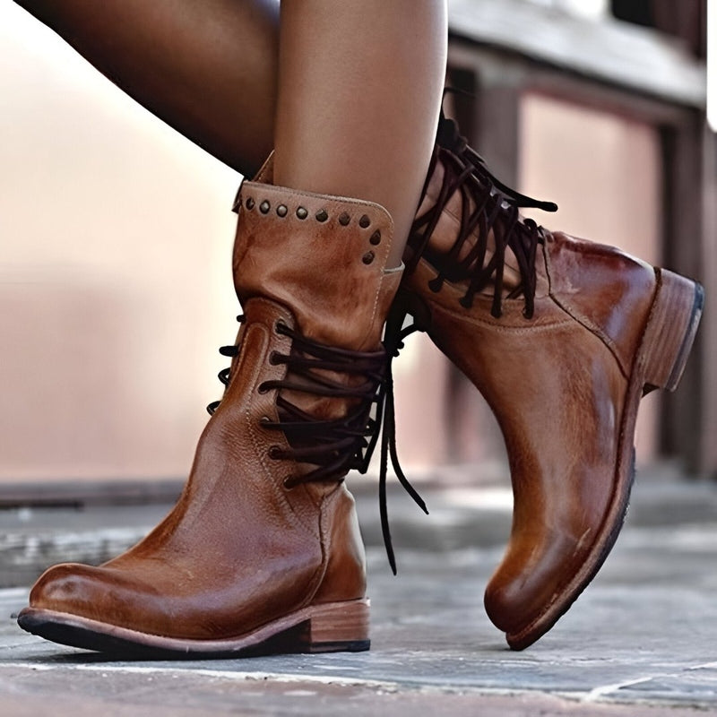 Women's Studded Lace-Up Boots | Low Heel