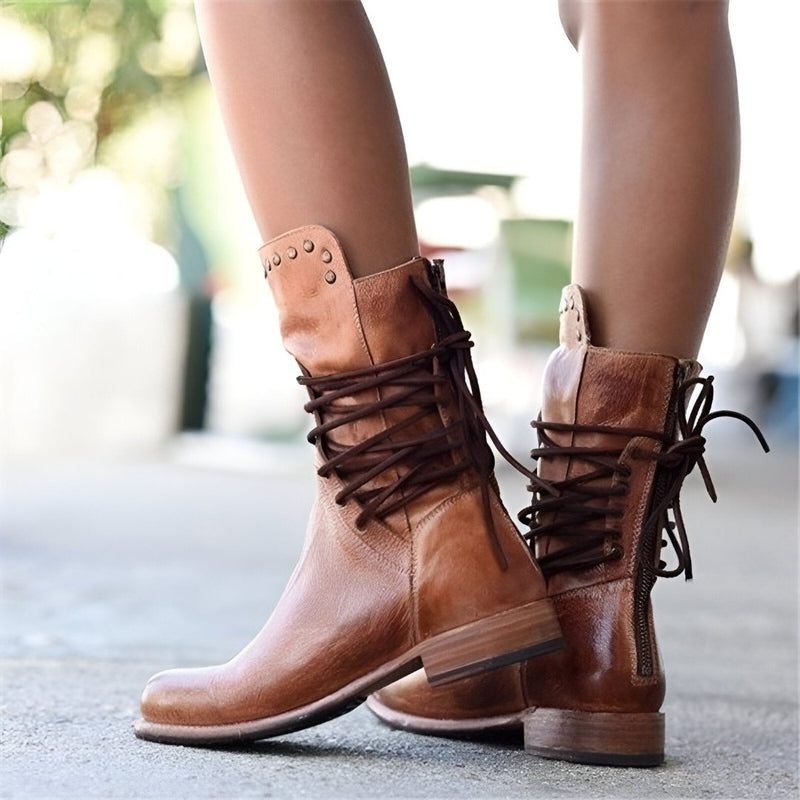 Women's Studded Lace-Up Boots | Low Heel