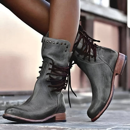 Women's Studded Lace-Up Boots | Low Heel