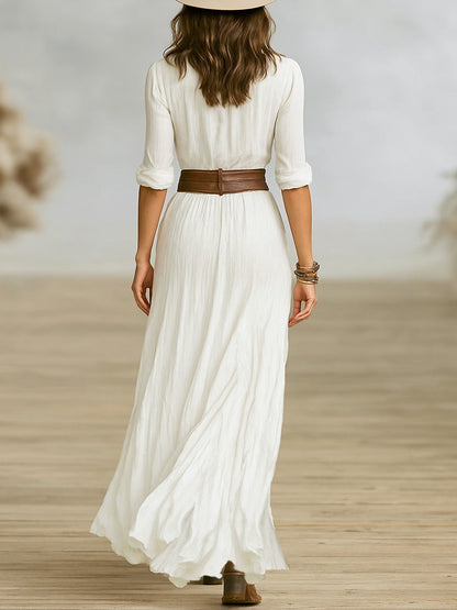 Women's Boho Long Sleeve Shirt Dress | with High Slit
