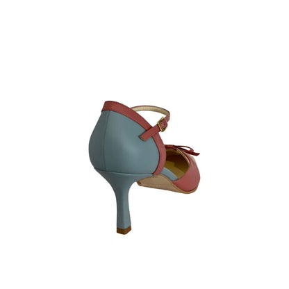 Women's Retro Colorblock Ankle Strap Heels | with Bow Detail