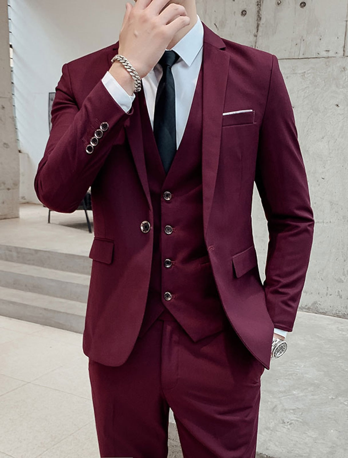 Men's Three-Piece Slim Fit Suit | Formal Blazer, Vest and Trousers