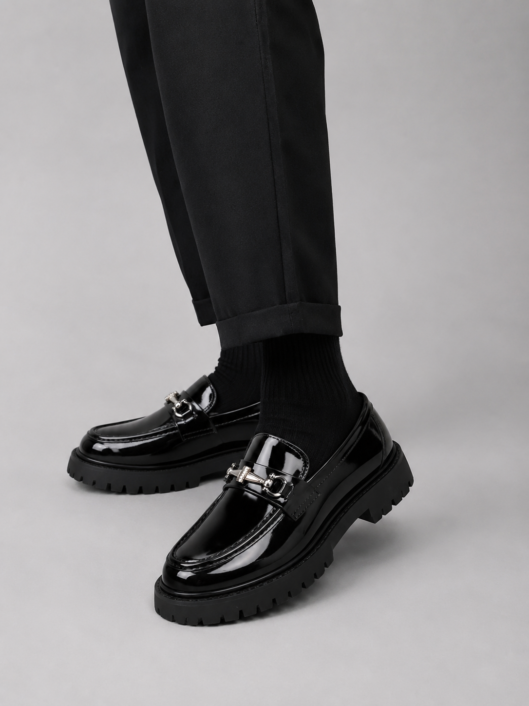 Men’s Black Business Casual Chunky Sole Loafers | Slip-On