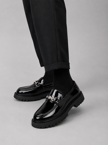 Men’s Black Business Casual Chunky Sole Loafers | Slip-On