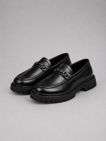 Men’s Black Business Casual Chunky Sole Loafers | Slip-On