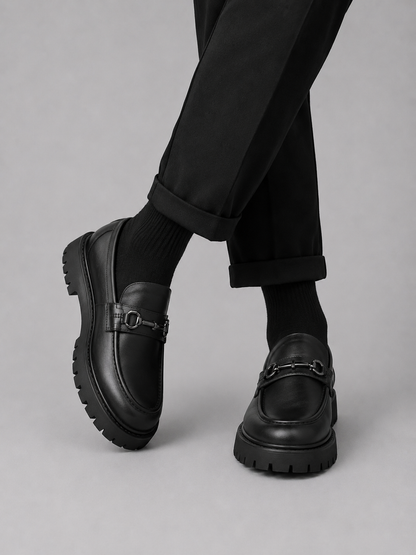 Men’s Black Business Casual Chunky Sole Loafers | Slip-On