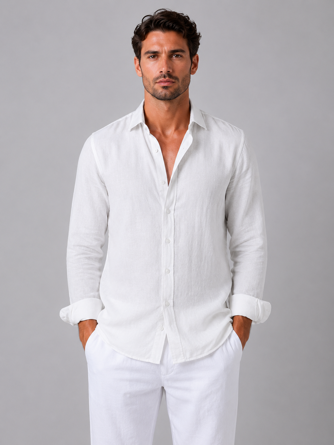 Men's Relaxed Fit Summer Button-Up Shirt | Long Sleeve