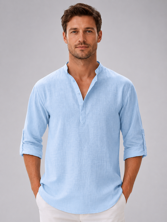 Men's Relaxed Fit Henley Shirt | with Mandarin Collar