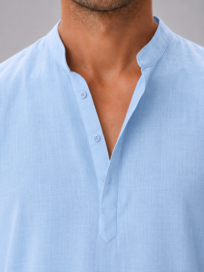 Men's Relaxed Fit Henley Shirt | with Mandarin Collar