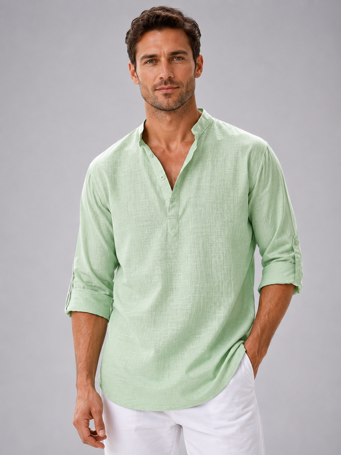 Men's Relaxed Fit Henley Shirt | with Mandarin Collar