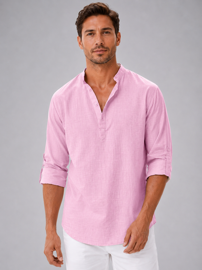 Men's Relaxed Fit Henley Shirt | with Mandarin Collar