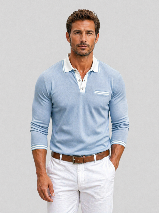 Men's Smart Casual Slim Fit Contrast Trim Polo Shirt | Long Sleeve