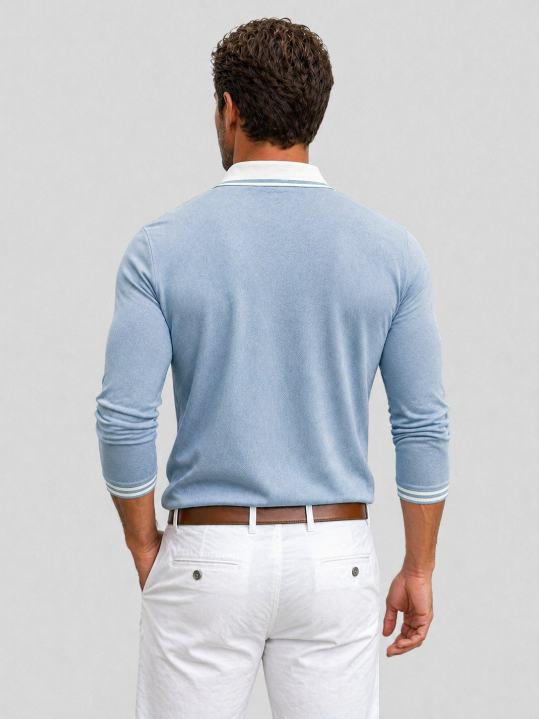 Men's Smart Casual Slim Fit Contrast Trim Polo Shirt | Long Sleeve