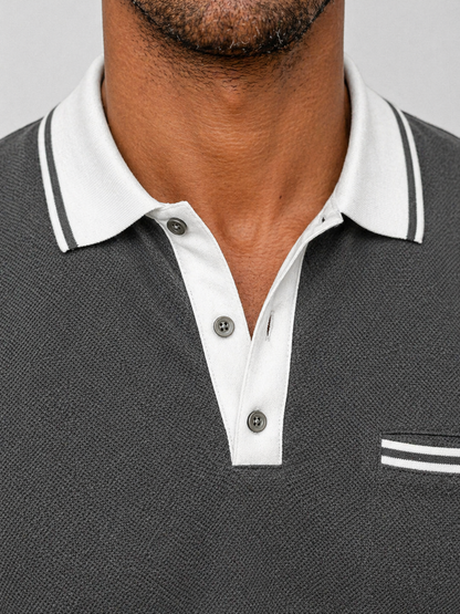 Men's Smart Casual Slim Fit Contrast Trim Polo Shirt | Long Sleeve