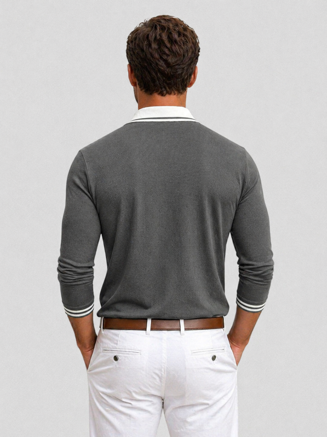 Men's Smart Casual Slim Fit Contrast Trim Polo Shirt | Long Sleeve