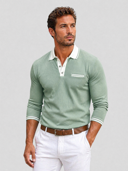 Men's Smart Casual Slim Fit Contrast Trim Polo Shirt | Long Sleeve