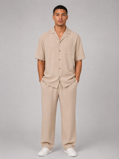 Men's 2-Piece Casual Co-ord Set | Short Sleeve Shirt and Wide-Leg Pants