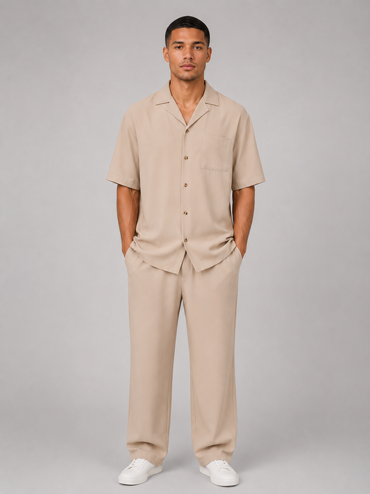 Men's 2-Piece Casual Co-ord Set | Short Sleeve Shirt and Wide-Leg Pants