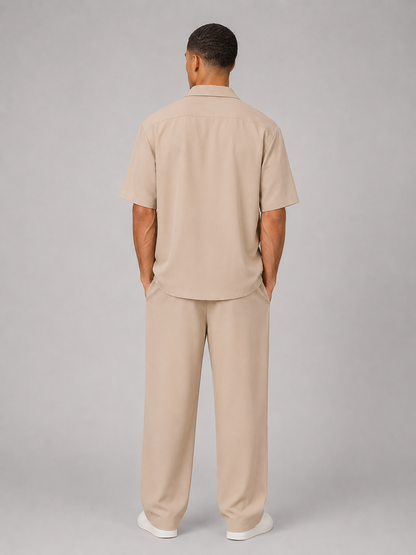 Men's 2-Piece Casual Co-ord Set | Short Sleeve Shirt and Wide-Leg Pants