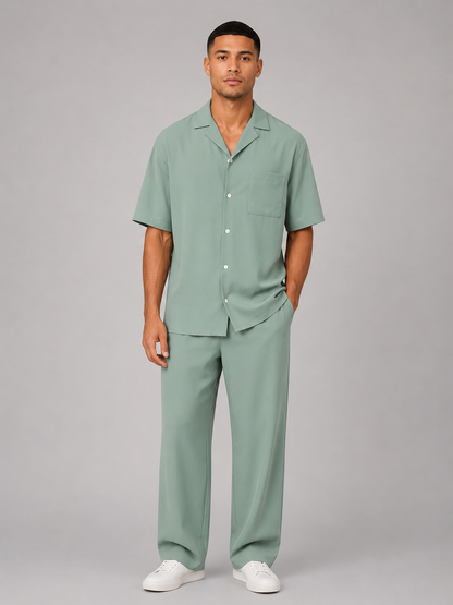 Men's 2-Piece Casual Co-ord Set | Short Sleeve Shirt and Wide-Leg Pants