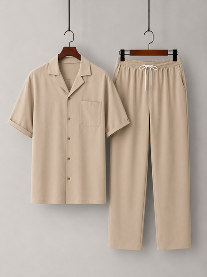 Men's 2-Piece Casual Co-ord Set | Short Sleeve Shirt and Wide-Leg Pants