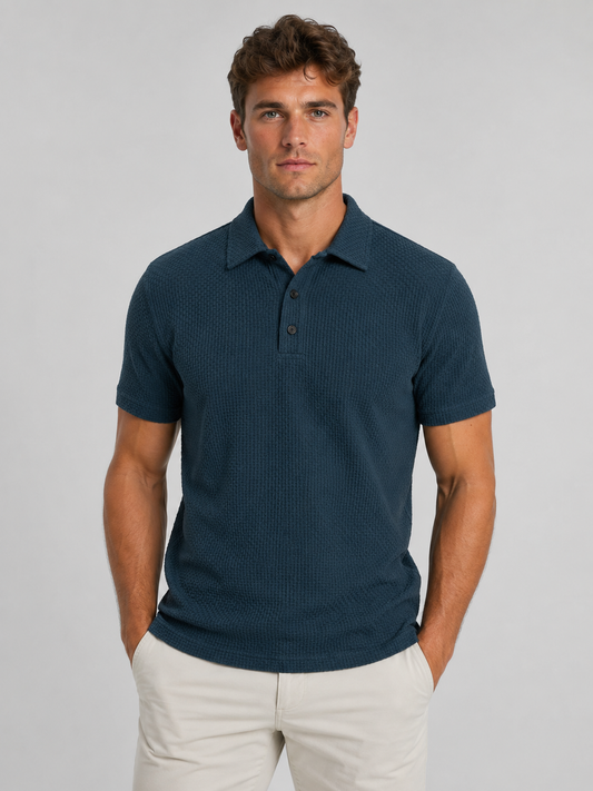 Men's Short-Sleeve Textured Knit Polo Shirt | Smart Casual