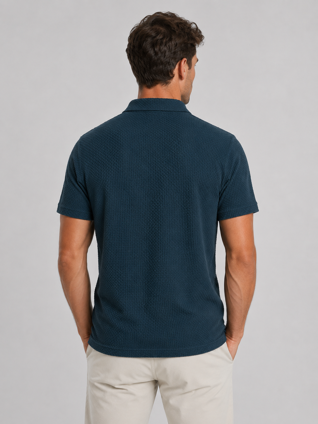 Men's Short-Sleeve Textured Knit Polo Shirt | Smart Casual