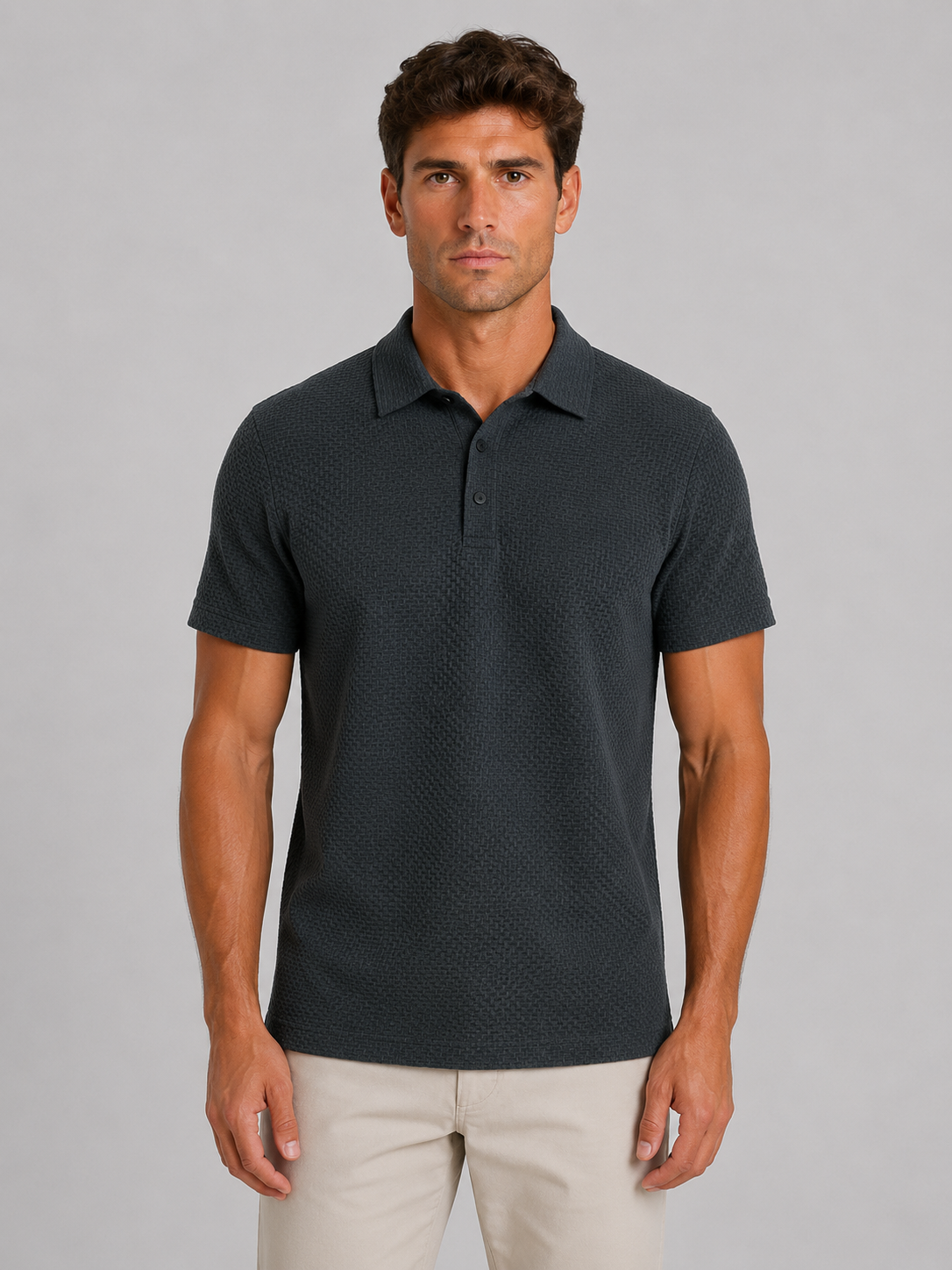 Men's Short-Sleeve Textured Knit Polo Shirt | Smart Casual